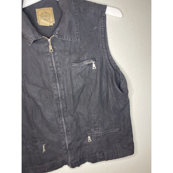 AMI Vest Vintage Black Pockets Linen Cotton Zip Up Size Large Western Country - Picture 4 of 7